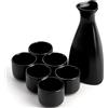 Tosnail Set da 7 pezzi per sakè giapponese in ceramica, 1 caraffa da portata e 6 tazze, nero