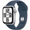 Apple Watch SE 2023 GPS 44mm Silver Aluminium Case with Storm Blue Sport Band -