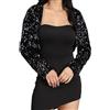 Brishow Donna Paillettes Bolero a maniche lunghe Open Front Top Shrug Serata Party Cardigan Giacca a spalla, Nero , XL