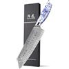 SHANGDAO Coltello da chef Kiritsuke da 8 pollici, Coltello da cucina per affettare in acciaio di Damasco forgiato con manico in resina blu e bianca - Codolo completo - Serie HUA