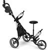 COSTWAY Carrello da Golf Pieghevole con 3 Ruote, Trolley da Golf Altezza Regolabile di Alluminio con Sedile, Porta Ombrello e Porta Bevande (Grigio)