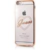 Guess Heart Cover Custodia Morbida per iPhone 6 e 6S con Rifiniture Oro, Cuore e Scritta, Trasparente