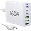 nongxiang Caricatore USB C, 160 W, GaN 6 porte, stazione di ricarica multipla, caricatore rapido PD USB C, compatibile con iphone 12/13/14/15 serie, MacBook Pro/Air Samsung Galaxy S23/S22/S21
