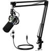 MAONO XLR/USB Microfono dinamico, microfono podcast con braccio, software, pulsante mute, controllo guadagno, per pc gaming, streaming, registrazione, PS4/5 Mac Mixer, PD200XS Nero