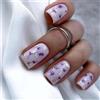 LOMYLM 24 unghie finte quadrate corte adesive con fiore viola a pressione sulle unghie con decorazione in lamina d'argento rimovibile unghie adesive unghie finte per donne ragazze accessori per nail art