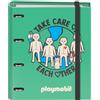 Dohe - Raccoglitore a 4 anelli con ricarica 100 fogli - formato A4, chiusura con gomma, 4 divisori di colori, busta porta documenti, carta 90 g/m², compressore, materiale scolastico - Playmobil Green