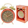 Fisura - Orologio sveglia analogico senza Tic-TAC. Orologio sveglia con luce a LED Nocturna. Quadrante 9 centimetri. 11,7 x 5,5 x 16. Metallo (Beige e arancione)