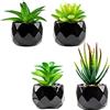 ManyuGas Piante grasse artificiali in vaso per interni, set di 4 piccole piante finte in vaso di ceramica nera, pianta finta nera, decorazione per davanzale, ufficio, tavolo, casa, bagno, soggiorno