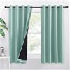 PONY DANCE 100% Tende Oscuranti per Interni Corta Tende Termiche Isolanti con Anelli Curtains per Salotto Moderne 2 Pezzi 140x145 CM, Verde Chiaro