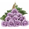 DuHouse 10 rose finte fiori di seta artificiali fiori di rosa finto fiore lunghi steli bouquet per organizzare matrimoni centrotavola festa casa decorazione cucina (Lilla)