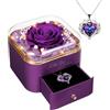 GOICC Rosa Eterna Stabilizzata Idee Regalo Donna, Mamma, Moglie, Rosa Eterna con Collana Regali per Lei - Rose Stabilizzate Valentino Regalo, Festa della Mamma, Natale, Anniversario (Viola)