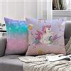 MUSOLEI Federa per cuscino 45 x 45 cm, motivo: unicorno, da bambina, con 2 federe in velluto decorativo, con cerniera, per letto, camera da letto, soggiorno, divano, sedia, auto, regalo per festa di