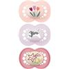 MAM | Ciuccio originale rosa 18+ mesi (3 pezzi) colore casuale - Ciuccio simmetrico in silicone ultra morbido - tettarella anatomica per uno sviluppo orale ottimale