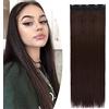 SEGO Extension Clip Capelli Lisci Lunghi 75cm Hair Extensions Fascia Unica Capelli Sintetici Posticci Donna 120g - # Castano Medio