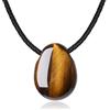 COAI Collana Unisex con Pendente Ovale Occhio di Tigre, Collana Occhio di Tigre con Cordino di Vera Pelle per Uomo e Donna