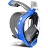 Odoland Maschera Snorkeling Integrale, Maschera da Sub con Vista Panoramica 180° con Supporto per Fotocamera, Sistema di Respirazione Anti-Perdita e Anti-Appannamento per Adulti, Blu S/M 10-12 cm