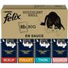 Felix Purina Sfilaccetti Rustici Cibo Umido per Gatti con Manzo, Pollo, Salmone, Tonno, 80 buste da 80g