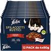 Felix Purina Sfilaccetti Rustici Cibo Umido per Gatti con Manzo e Pollo, 48 buste da 80g