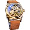 FORSINING Fancy Orologi per gli uomini, Quadrati Retro Orologio Meccanico Self-Wind intagliato, Movimento Gear Golden Scheletro Orologi Automatici Vintage Cinturino In Pelle Orologio Da Polso, gold,