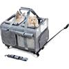 BEAUTYMONKEY.K Trasportino Doppio per 2 Gatti con Ruote- 2 Scomparti Indipendenti Trasportino Trolley per Due Gatti,Rete Antigraffio & Traspirante,Ideale per Visite Veterinarie,Trasferte e Passeggiate