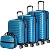 NUMADA - Set di valigie 4pzs (53/63/75cm) e borsa da toilette Blu, ABS Resistente, Leggero con 4 ruote doppie e lucchetto combinazione laterale