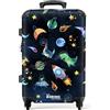 NoBoringSuitcases.com Valigia Bambini, Valigia Grande, Trolley Bambino, Serratura TSA, Trolley Bimbo, Trolley Bambino da Viaggio, Valigia Grande 23 kg (67 cm - 72 L), (Dinosauri, spazio - Blu scuro)