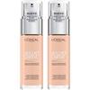 L'OREAL PARIS L'Oréal Paris Accord Parfait Fondotinta Fluido Texture Ultra Leggera Effetto Naturale Formula Idratante con Acido Ialuronico Colore 1.N Rose Ivory - 2 Flaconi da 30ml