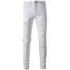 CABULE Pantaloni Casual da Uomo High Street Slim Fit Jeans con Toppe strappate Gambe Piccole - Bianco - 34