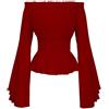 Kenmeko Camicie Donne Eleganti Camicette Eleganti Camicia Elegante Donna Camicetta Camicia Top Donna Vintage Ruffle off Shoulder Corsetto Flare Sleeve (S,Rosso)