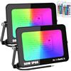 RIGIDON 2x 50W RGB faretto led esterno con telecomando, 5000LM proiettori faretti, dimmerabile stroboscopiche cambio colore lampada floodlight, IP66 impermeabile fari led per giardino palco partito