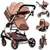 MoLi Passeggino 3 in 1 con Doppia Modalità Push Reversibile, Trio Passeggino Neonati con Grande Navicella, Carrozzina per Neonati in Alluminio Pieghevole (739 Khaki)