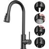 SREWOHS PRO Rubinetto Lavello Cucina,SREWOHS PRO Rubinetto Cucina con Doccetta Estraibile con 4 Doccetta Modelli di Spruzzo,Rubinetto cucina in acciaio inox ad alto arco a 360°,Flessibile Rubinetto Cucina,Nero