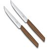 Victorinox Swiss Modern, set di coltelli professionali da bistecca, 2 pezzi, lama extra affilata, affilatura diritta, 12 cm, manico in legno, acciaio inossidabile, marrone