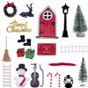 RYMAUP® Set di 18 accessori per porta in legno, in miniatura, con albero di Natale, accessori per porte, stivali, recinzioni, renne per porta delle fate