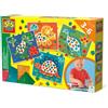 SES Creative 14641 - Imparo a fare mosaici di dinosauri, 4 grandi carte di dinosauro con adesivi metallici, set completo per bambini