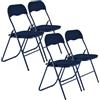 URBNLIVING Set di 4 sedie pieghevoli per sala da pranzo, ufficio, multiuso, imbottite, resistenti, struttura in metallo di alta qualità, PVC, velluto, costine, sedili imbottiti (nervature blu)