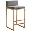 Lsoiup Sgabelli da bar in velluto con schienale basso Sedie da bar moderne imbottite senza braccioli di metà secolo per Kitchen Island Home Pub Grigio + altezza seduta oro 75 cm