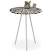 Relaxdays Tavolino a Mosaico Decorativo, 50 x 41 cm, Rotondo, Realizzato a Mano, Comodino Design Etnico, Bianco Argento