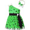 Lito Angels Vestito Costume da Ciottolina Flintstones con Osso Fascia per Bambina Taglia 3 anni, Verde (Etichetta in Tessuto 110)