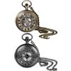 JewelryWe Regalo per la festa del papà, orologio da tasca da uomo, stile retrò, ingranaggio/teschio/numeri romani/segno zodiacale mappa del mondo, orologio analogico al quarzo, ciondolo con collana in