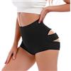 IBAKOM Donne Ritaglio Rave Booty Shorts Vita Alta Yoga Allenamento Hot Mini Pantaloni Activewear Dance Bottoms Clubwear, Nero , M