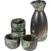 HEMOTON Teiera E Tazze Set Sake Giapponese Tazze Sake in Ceramica Set Portata per Sake 1 Caraffa Portata E 4 Tazze Tazze Sake Ochoko Bottiglia Sake Tokkuri Set tè Soju per Sake