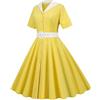 Sunnyuk Vestito Donna Elegante Cerimonia Curvy Abito da Donna Casual da a Maniche Corte con Risvolto, casalinga, Anni '50 Sacca Porta Toga (D1-Yellow, XXL)