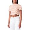 Calvin Klein Jeans Striped Baby Tee J20J222196 Top in Maglia a Maniche Corte, Bianco (Ivory/Tropical Orange), L Donna