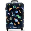 NoBoringSuitcases.com Valigia Bambini, Trolley Bambino, Valigia Per Bambini, Valigia Bambino, Trolley Bambino da Viaggio, Valigie, Trolley Bagaglio a Mano 55x40x20 cm (Dinosauri, spazio - Blu scuro)