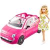 Barbie (TG. Piccolo) Barbie - Bambola Barbie e Auto Fiat 500, Veicolo Rosa a 4 Posti co