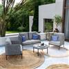 DEGHI Set relax divano con 2 poltrone e un tavolino 80x40h cm in polyrattan con cuscini grigi - Kasper