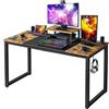 Yaheetech Tavolo da scrivania con supporto monitor da tavolo in stile industriale Tavolo da ufficio studio con 2 occhielli per cavi/gancio marrone rustico 140 x 60 x 89 cm
