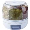 Wisecoco Contenitore Girevole per Cereali, Dispenser per Riso Rotante a 360°, 6 Griglie PP Dispenser per Alimenti, Contenitori per Alimenti Secchi con Coperchi Ermetici, Impermeabile (S 5KG)