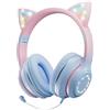 fesoklaf Cuffie per bambini, orecchie da gatto con luce LED RGB, cuffie pieghevoli wireless e cablate con microfono per regali ragazzi ragazze compatibili con telefoni cellulari, PC, tablet (blu)